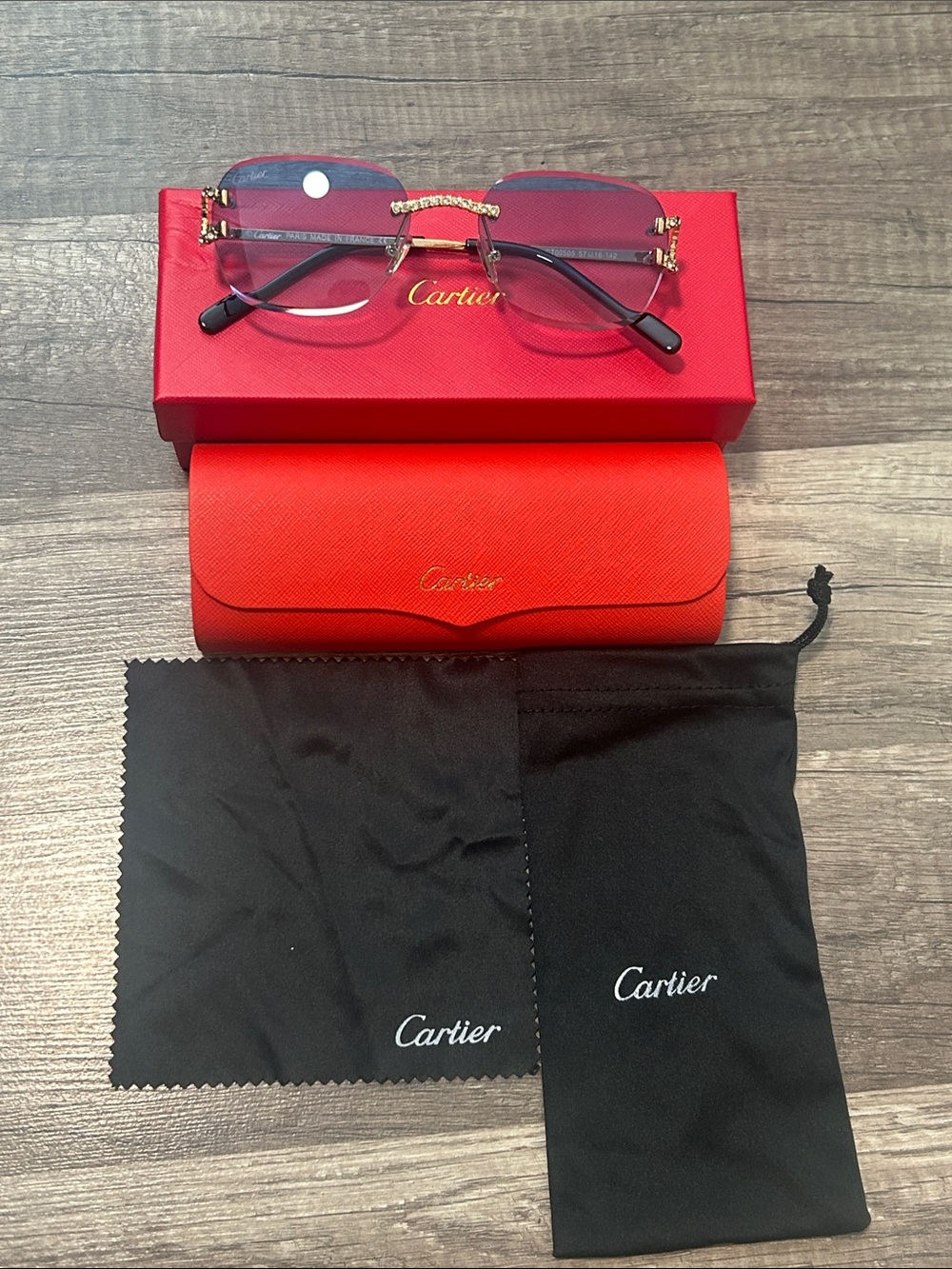Cartier Rimless Sunglasses with Blue Lenses and Gold Frame